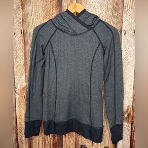 Lululemon Think Fast Pullover Hoodie Size 4 Long Sleeve Black Gray Herringbone